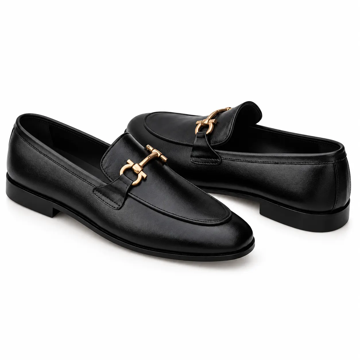 Men's Black Leather Gold Horsebit Loafers | Pelle Sole — alternate view
